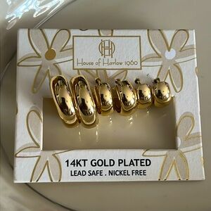 HOUSE OF HARLOW 1960 GOLD HUGGIE EARRINGS TRIO NWT